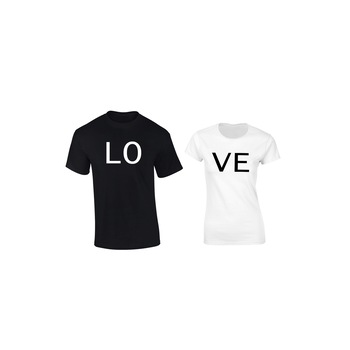 Set de 2 tricouri pentru cuplu negru/alb LO VE, marimea L Set de 2 tricouri pentru cuplu negru/alb LO VE, marimea L