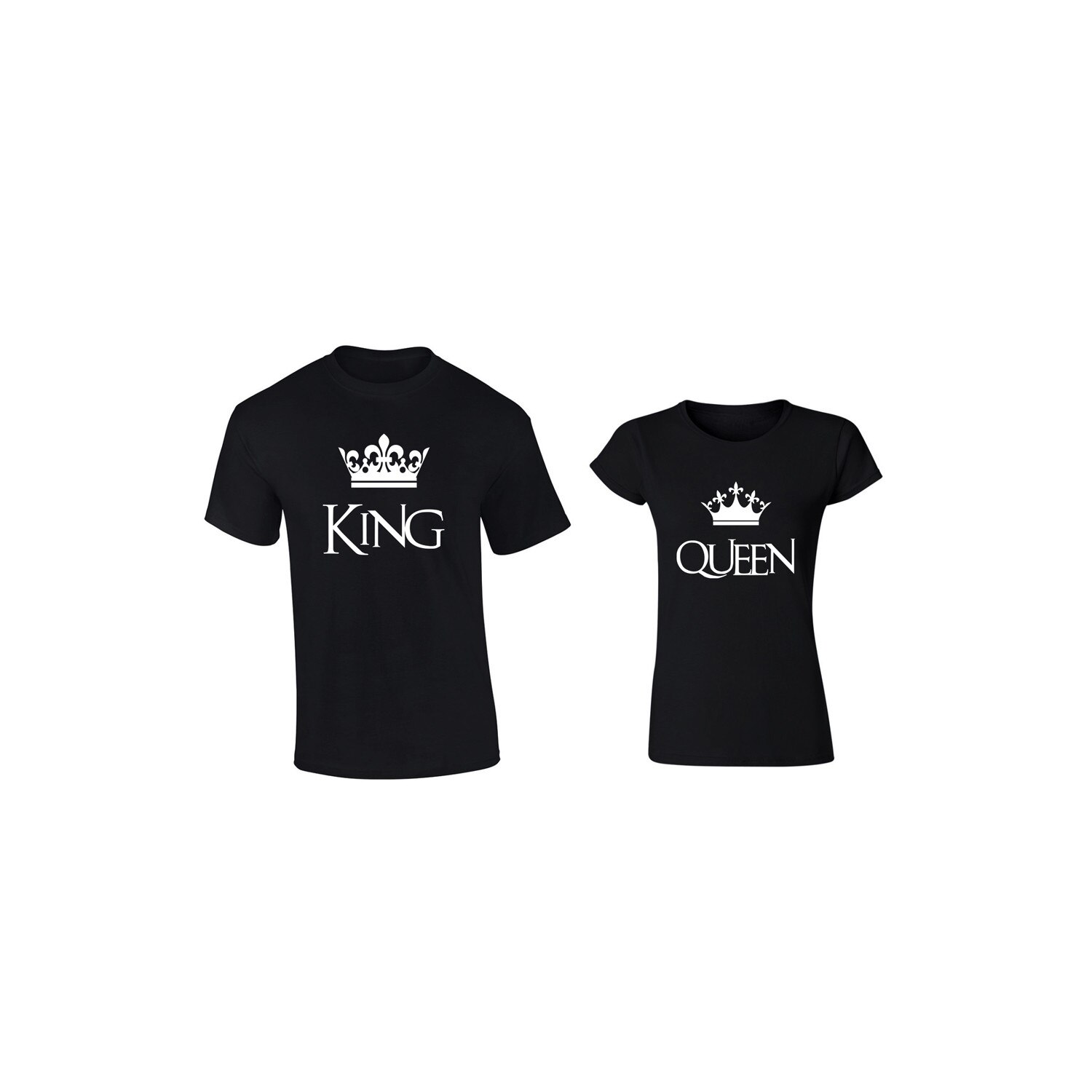 Set de 2 tricouri pentru cuplu negre King/Queen Crown, marimea