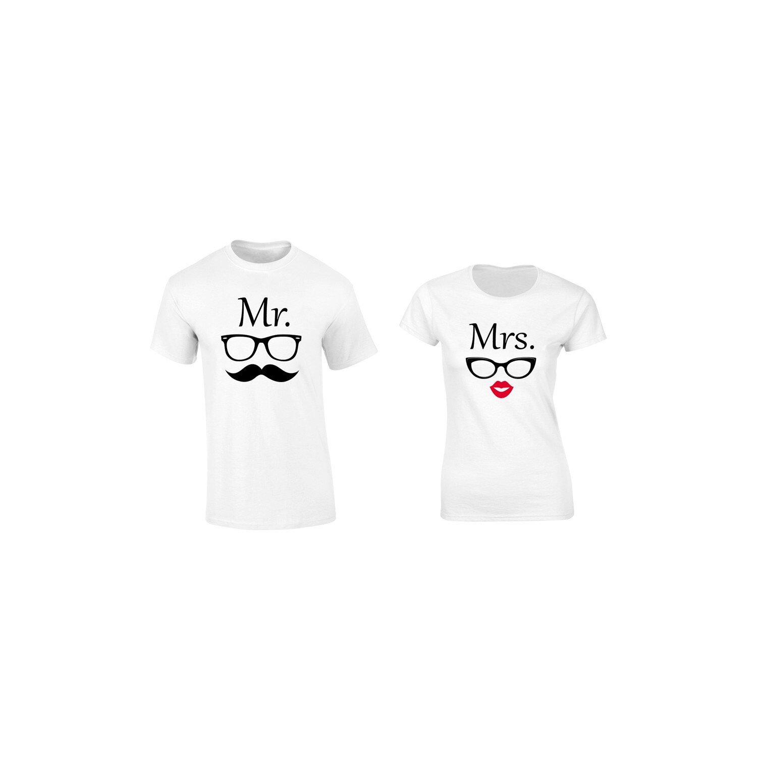 Set de 2 tricouri pentru cuplu Mr./Mrs. Glasses, marimea XL