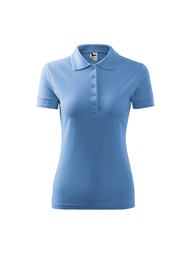 Tricou dama, Malfini, polo, cambrat, gramaj ridicat, Albastru deschis