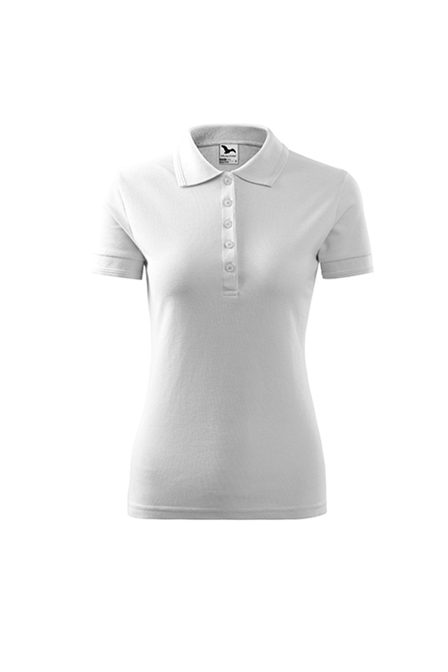 Tricou dama, Malfini, polo, cambrat, gramaj ridicat, Alb