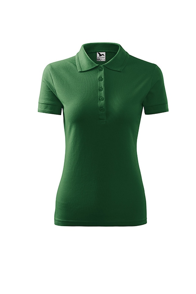 Tricou dama, Malfini, polo, cambrat, gramaj ridicat, Verde inchis