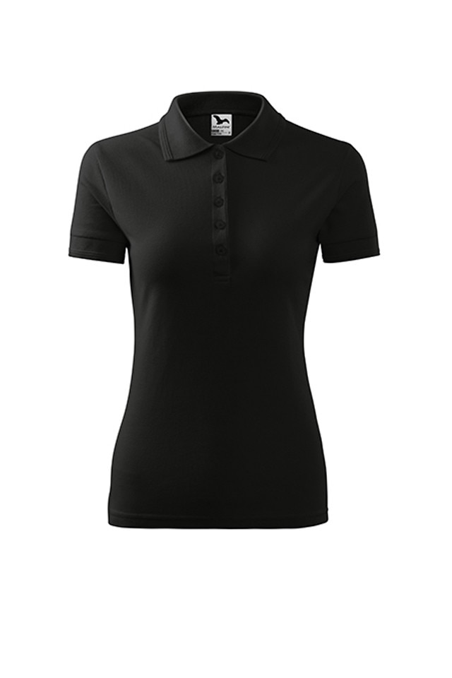 Tricou dama, Malfini, polo, cambrat, gramaj ridicat, Negru