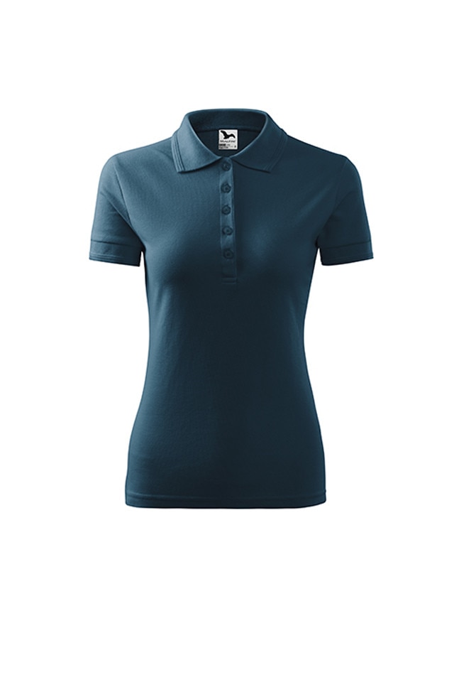 Tricou dama, Malfini, polo, cambrat, gramaj ridicat, Albastru marin