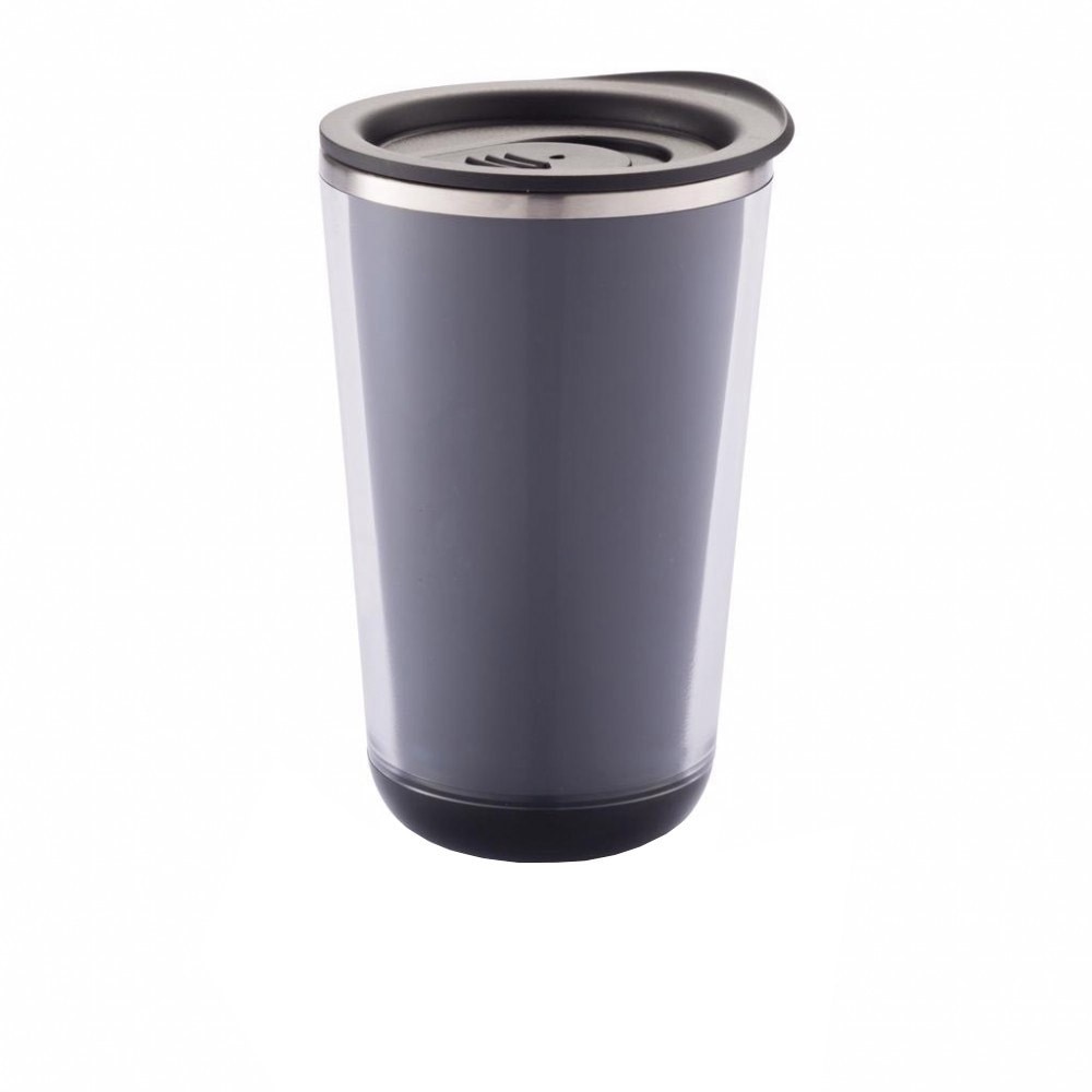 Cana de calatorie 350 ml, perete dublu, bpa free, XD by AleXer, DA, otel inox, as, negru, breloc inclus din piele ecologica