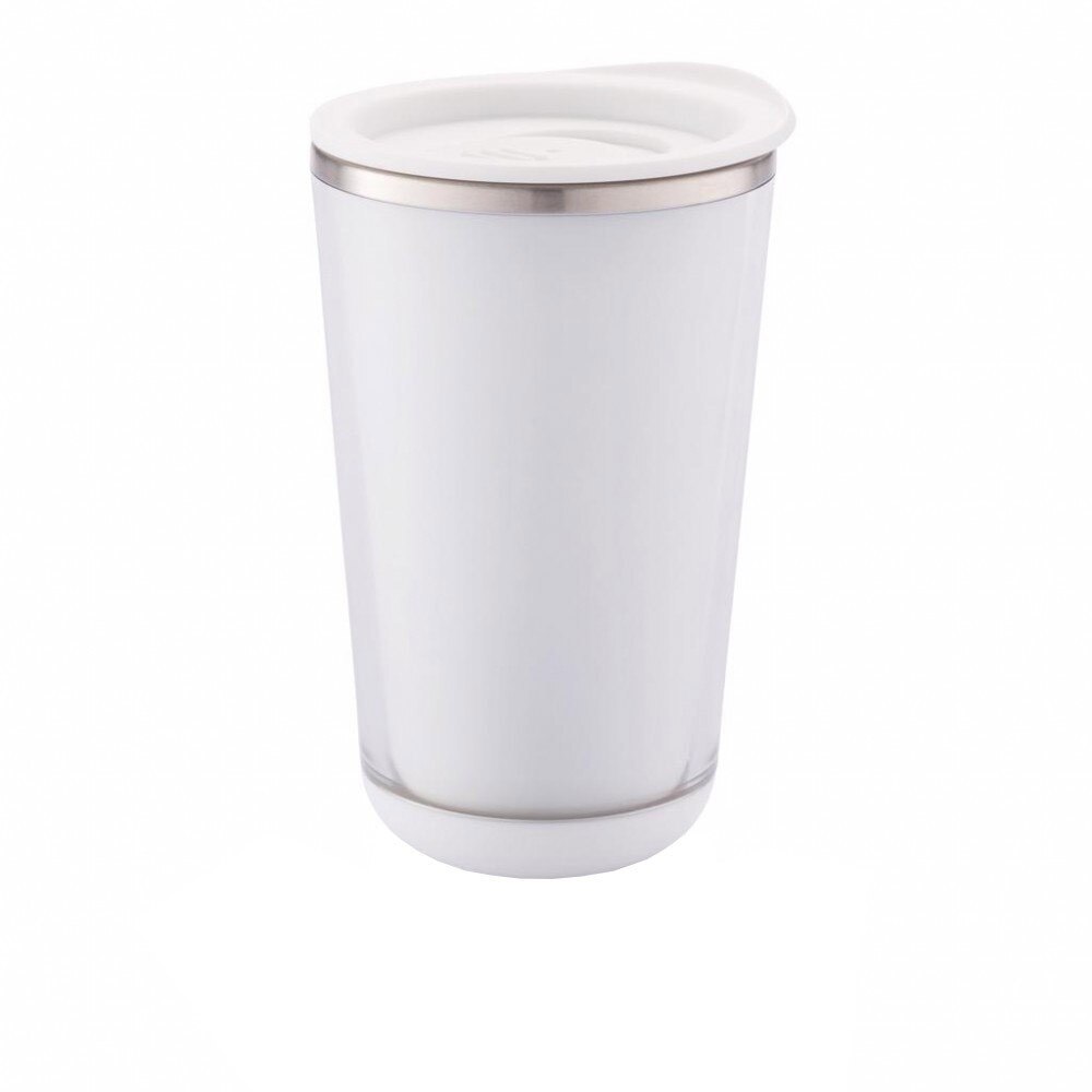 Cana de calatorie 350 ml, perete dublu, bpa free, XD by AleXer, DA, otel inoxidabil, as, alb, breloc inclus din piele ecologica