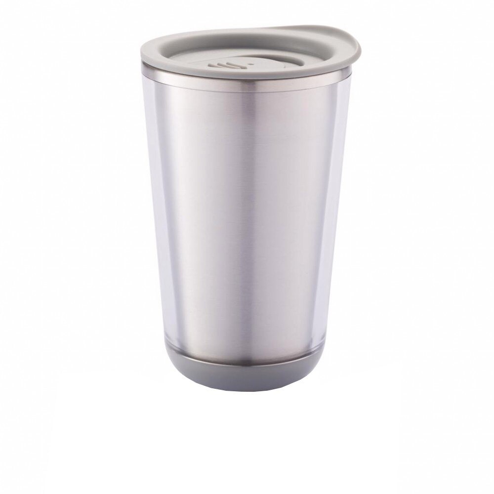 Cana de calatorie 350 ml, perete dublu, bpa free, XD by AleXer, DA, otel inoxidabil, as, gri, breloc inclus din piele ecologica
