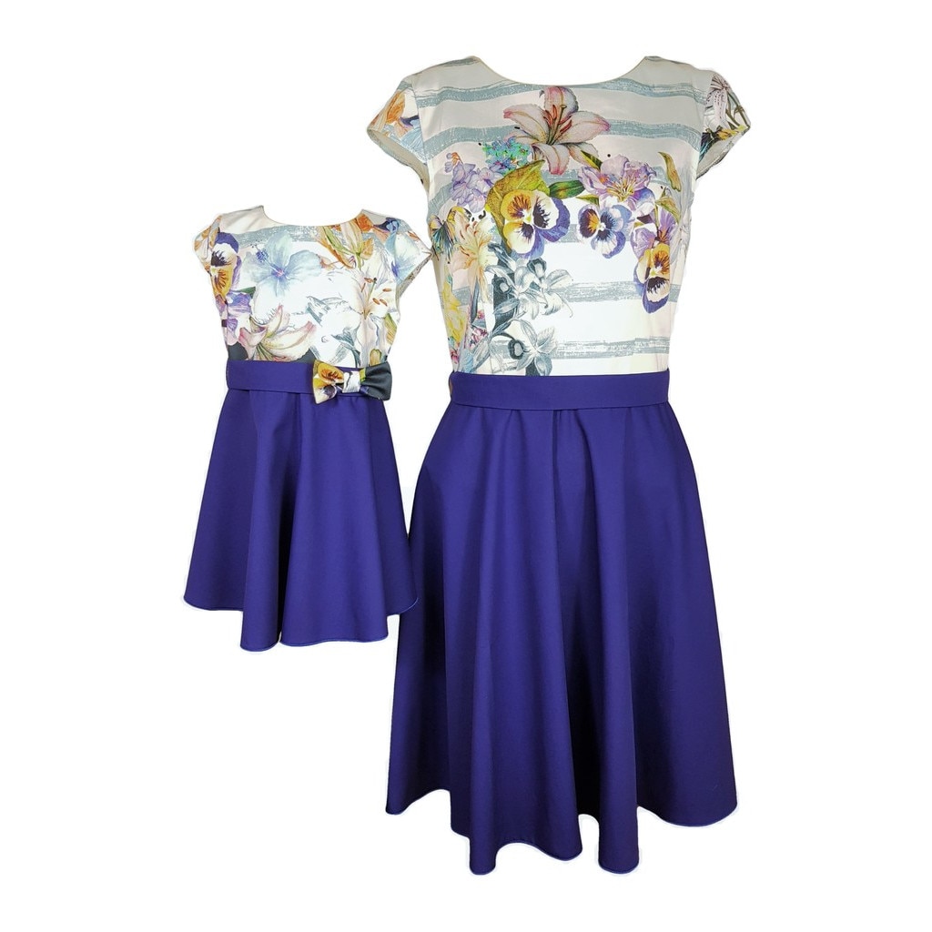 Set mama-fiica CRINA, Albastru royal, mama L si 110 cm, 5 ani