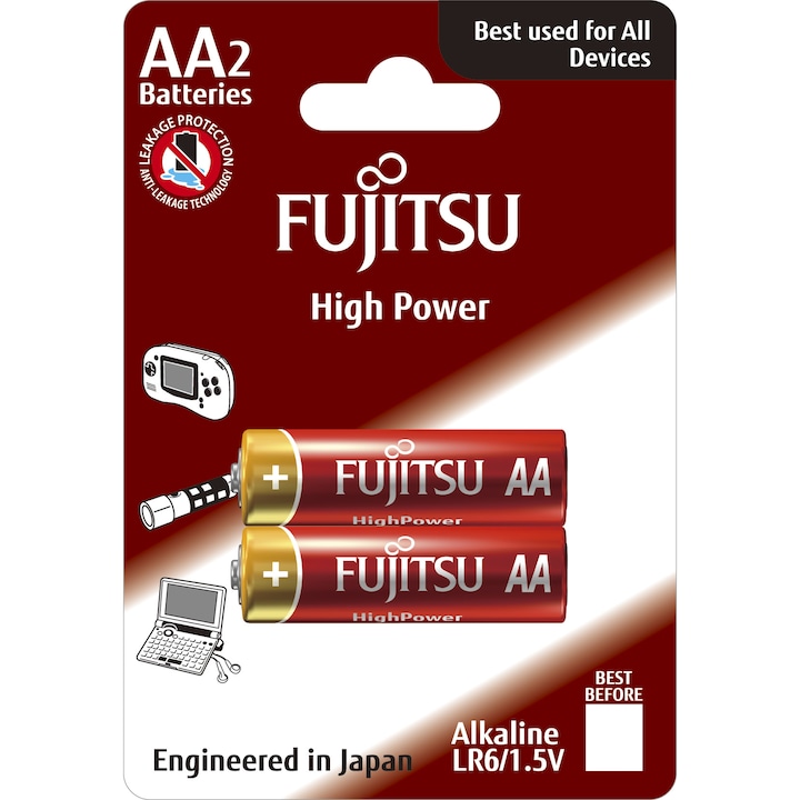 Алкални батерии FUJITSU HIGH POWER LR6 AA, 2 броя