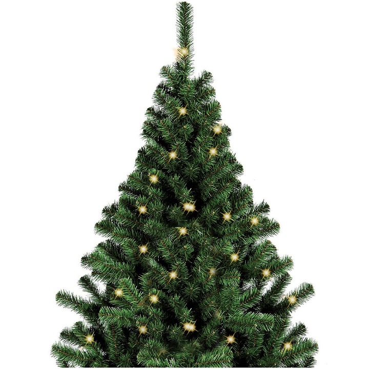 Brad artificial Kring Promo, 210 cm, 250 de led-uri, lumina calda, suport metalic, Verde