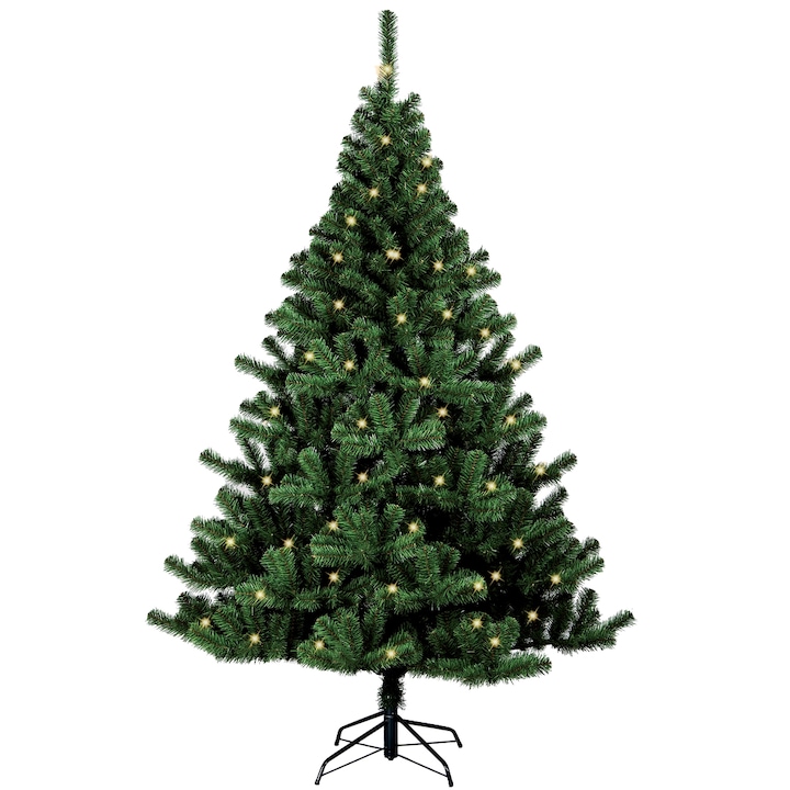 Изкуствена елха Kring Promo, Топла светлина, 150 см, 150 LED светлини, Метална стойка, Зелен