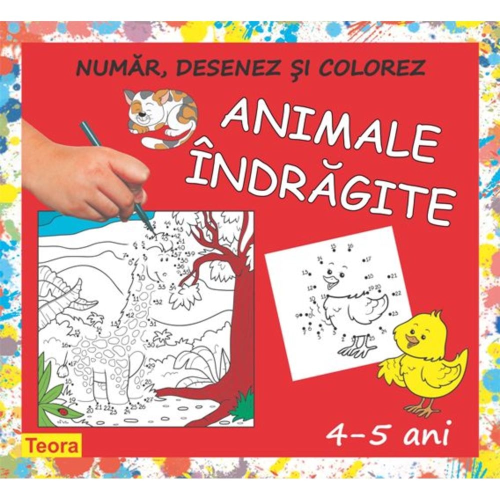 Numar, desenez si colorez Animale indragite 4-5 ani