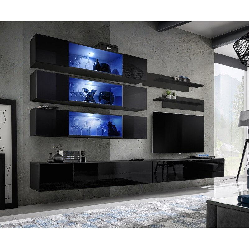 Living Genarom Fly J 23 ZZ FY J3, Negru/Negru Lucios, 320 x 180 x 40 cm