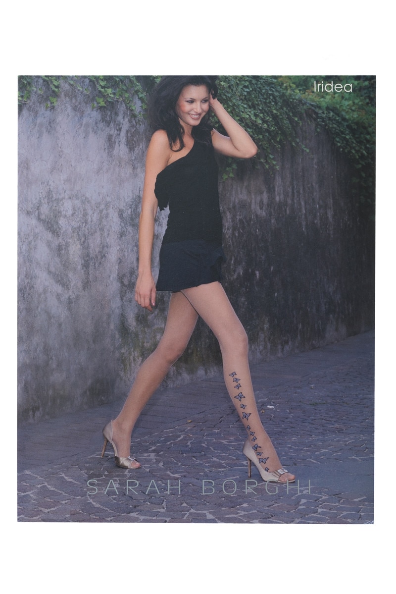 Dres subtire cu model fluturi pe gamba, Sarah Borghi, Iridea, Negru