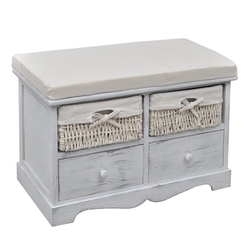 Canapea tip banca de depozitare din lemn, cu doua sertare, vidaXL, Alb, 62 x 33 x 42 cm Canapea tip banca de depozitare din lemn, cu doua sertare, vidaXL, Alb, 62 x 33 x 42 cm