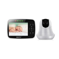 Baby Monitor Smartic® SM39, Display 3.5 inch, Rotire Automata 355⁰ orizontala / 120⁰ verticala, Night Vision, Alarma, Temperatura, Raza 200m, Activare Vocala, Cantece Leagan incorporate, Eco mode, Alb/Negru