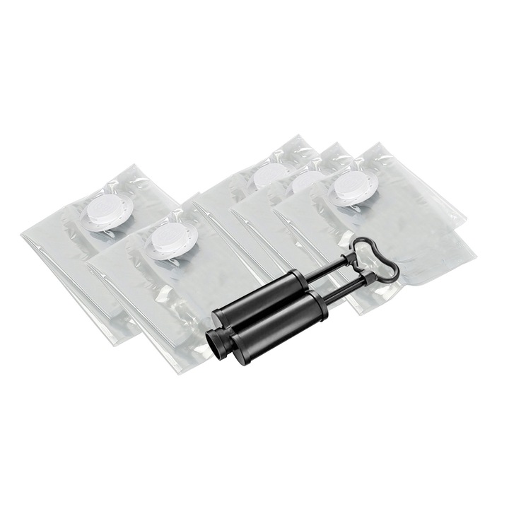 Porszívó tasakok tároláshoz, műanyag zacskók készlet + pumpa - 40 x 60 cm (3 db), 50 x 70 cm (2 db), WENKO