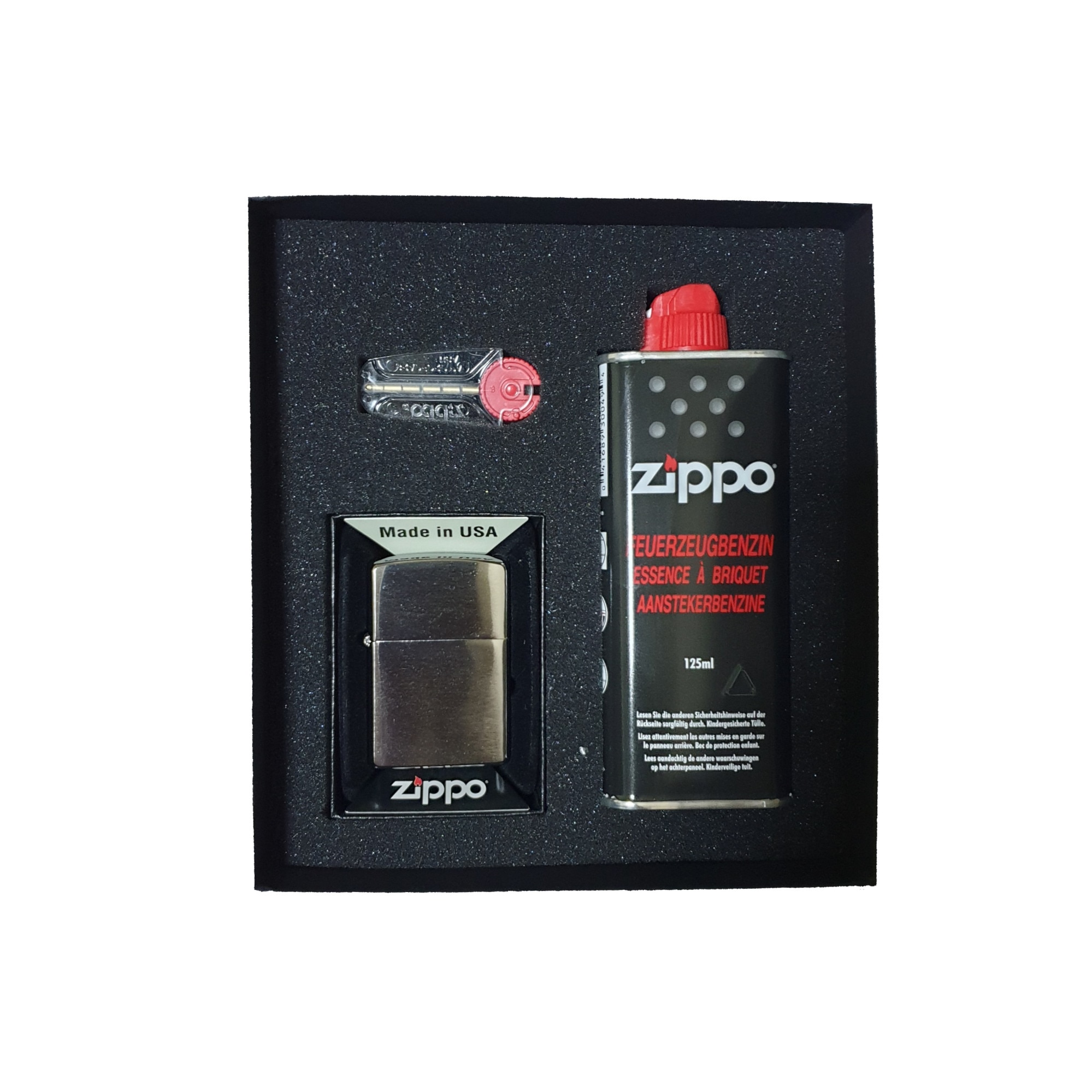 Set Zippo Street Chrome + Dispenser + Benzina 125ml