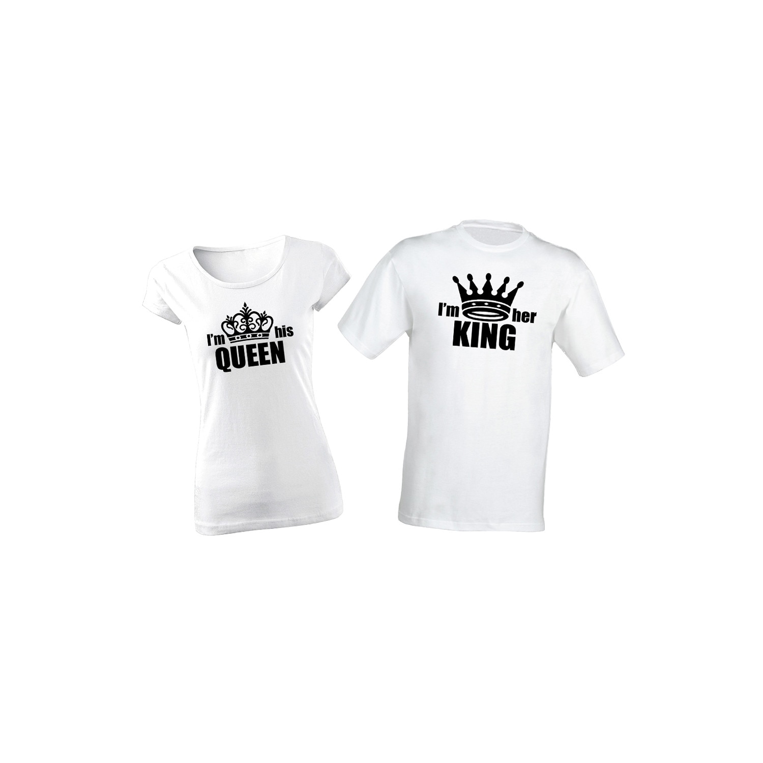 Set de 2 tricouri pentru cuplu I'm his Queen/I'm her King, marimea XL