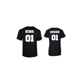 Set de 2 tricouri pentru cuplu negru King/Queen 01, marimea XL Set de 2 tricouri pentru cuplu negru King/Queen 01, marimea XL