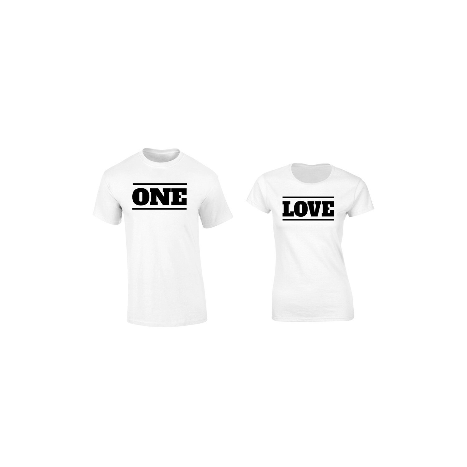 Set de 2 tricouri pentru cuplu alb ONE LOVE, marimea L