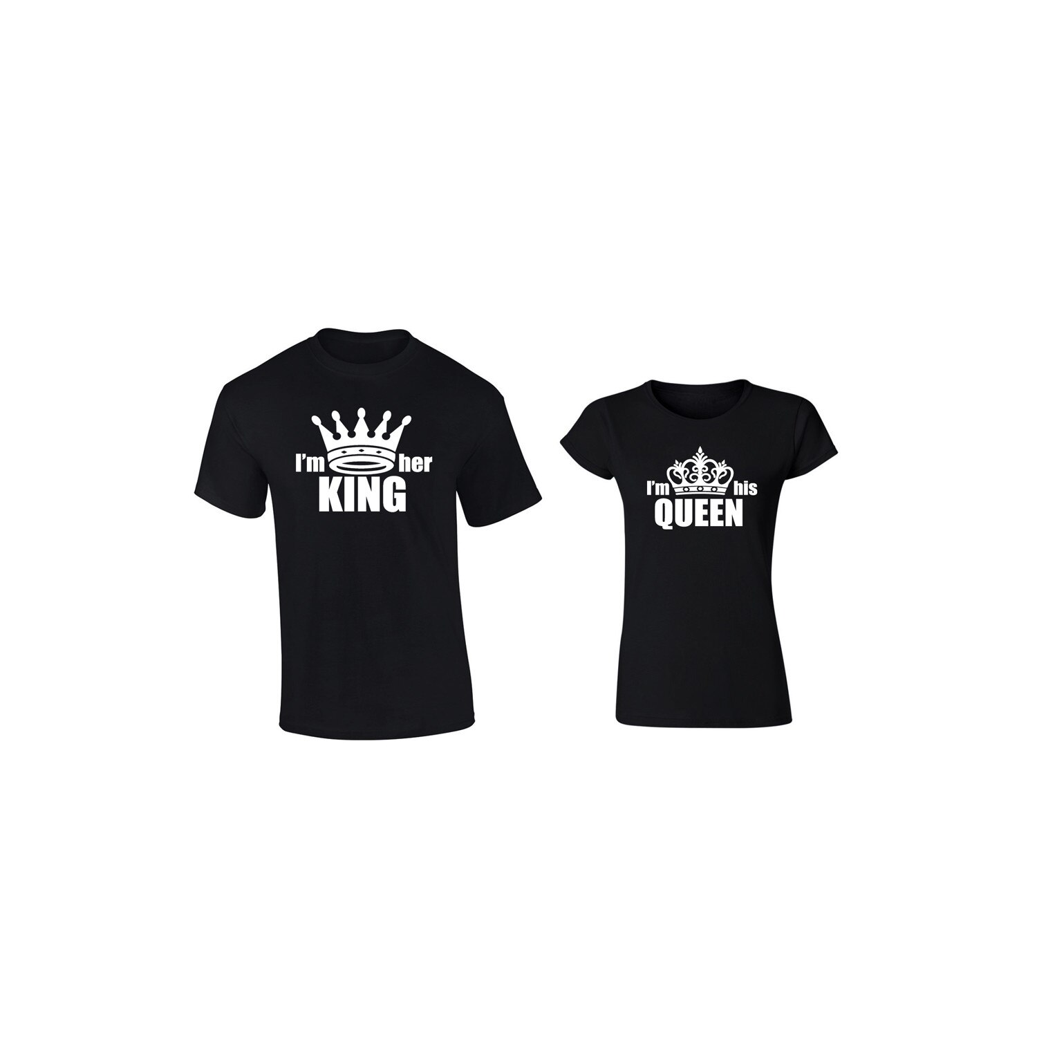 Set de 2 tricouri pentru cuplu negru HER KING/HIS QUEEN, marimea L