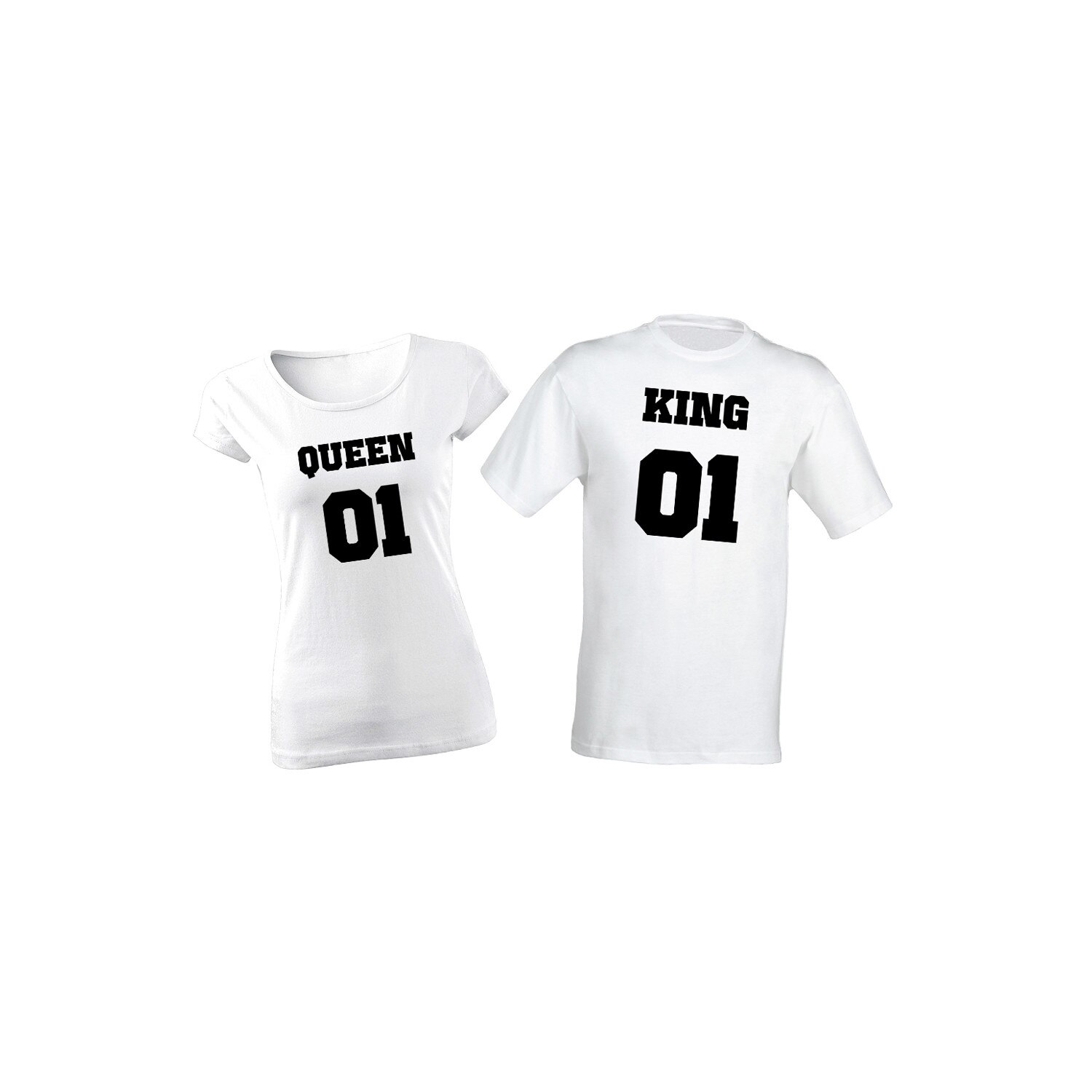 Set de 2 tricouri pentru cuplu alb KING/QUEEN 01, marimea L