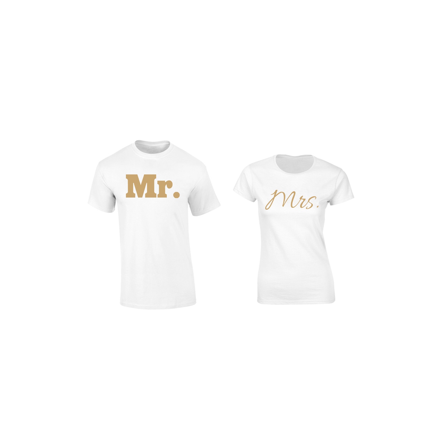Set de 2 tricouri pentru cuplu albe Mr./Mrs. Gold, marimea L