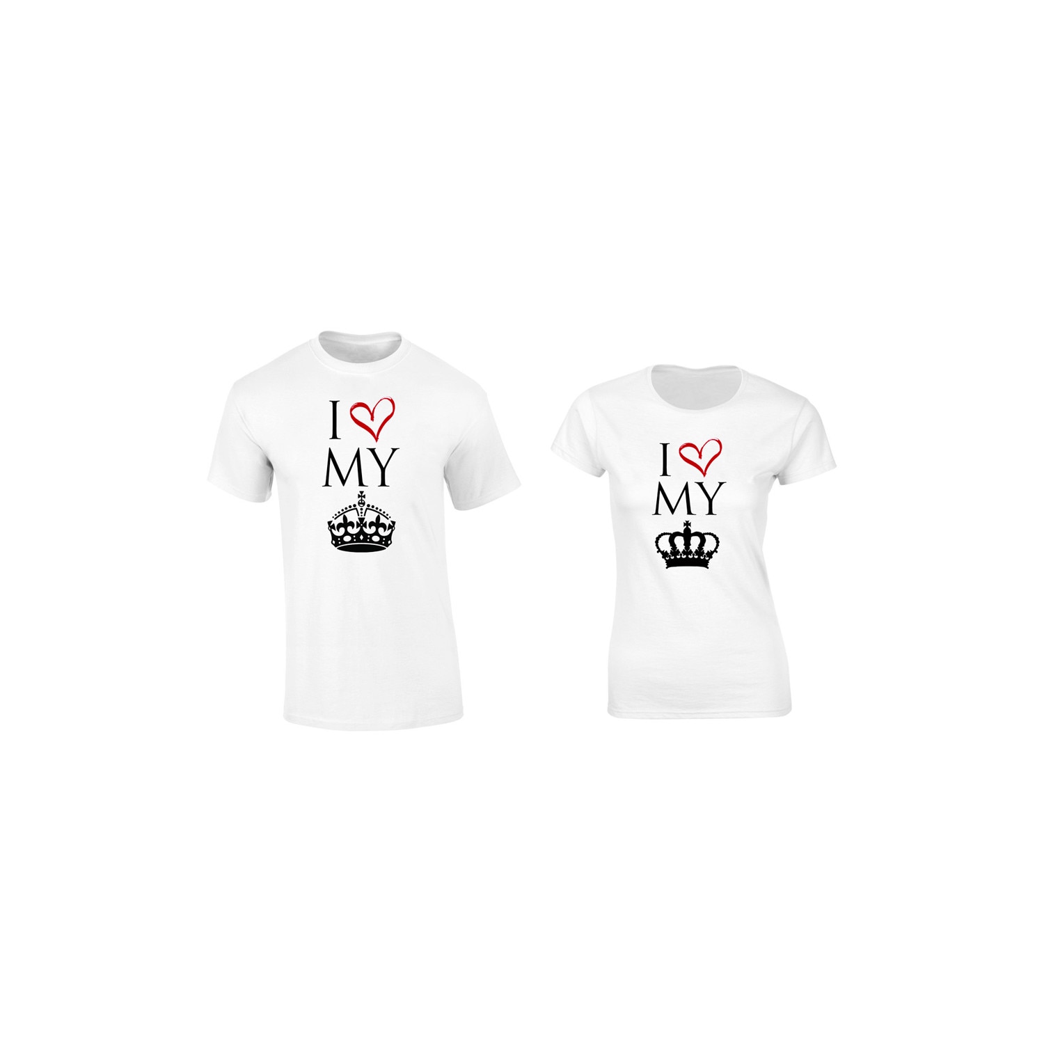 Set de 2 tricouri pentru cuplu albe I LOVE Crown, marimea L