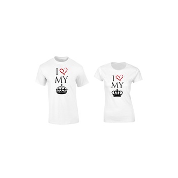 Set de 2 tricouri pentru cuplu albe I LOVE Crown, marimea L Set de 2 tricouri pentru cuplu albe I LOVE Crown, marimea L