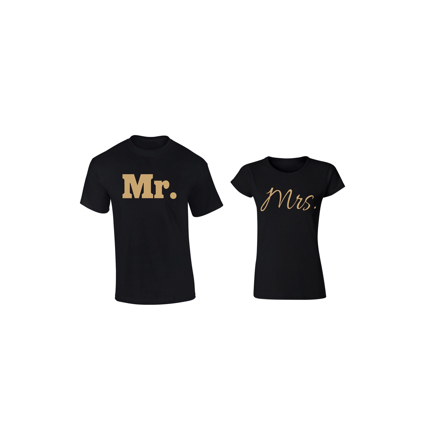 Set de 2 tricouri pentru cuplu negre Mr. Mrs Gold, marimea L