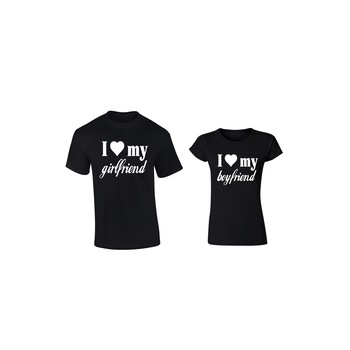 Set de 2 tricouri pentru cuplu NEGRE pentru cuplu I love Girlfriend/Boyfriend, marimea L Set de 2 tricouri pentru cuplu NEGRE pentru cuplu I love Girlfriend/Boyfriend, marimea L