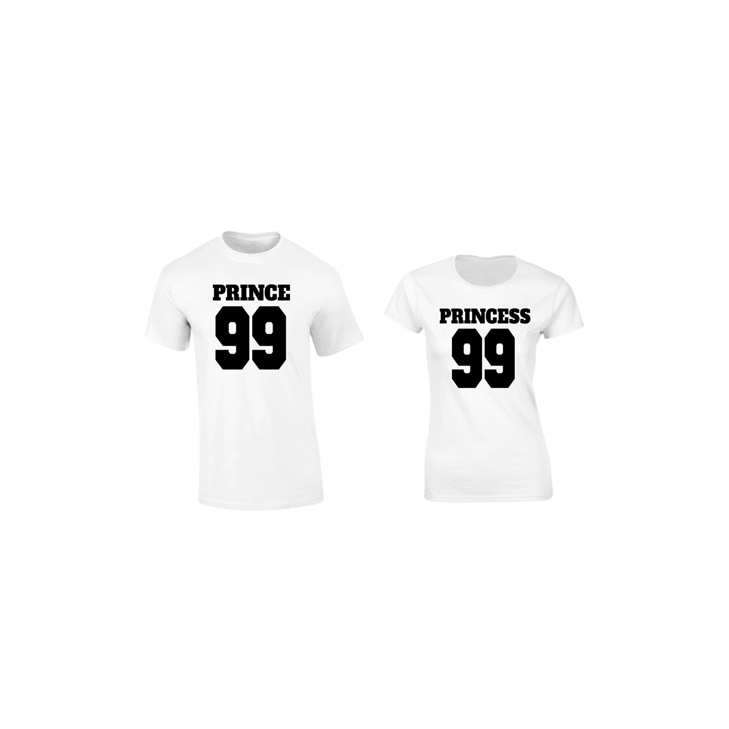 Set de 2 tricouri pentru cuplu albe Prince/Princess 99, marimea XL