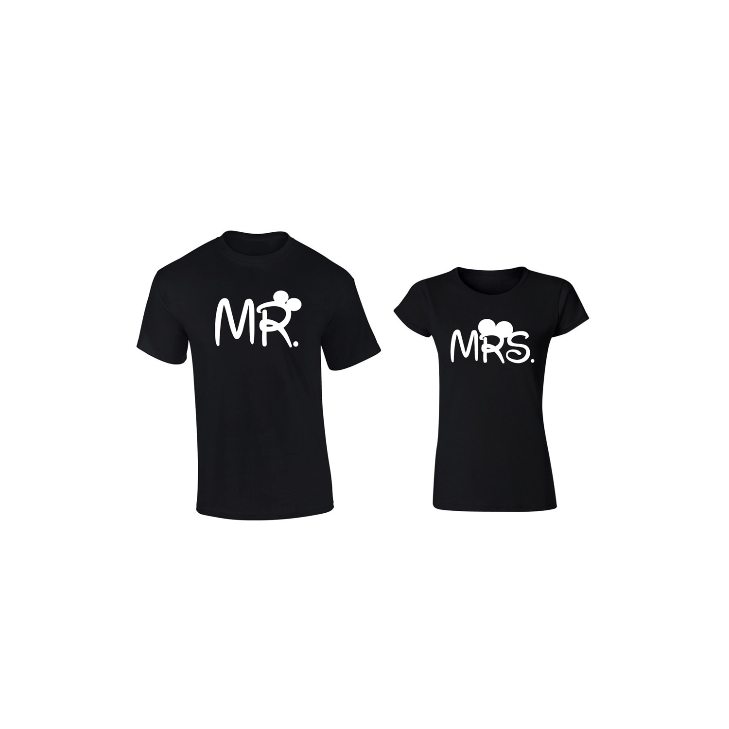 Set de 2 tricouri pentru cuplu negre Mr./Mrs Disney, marimea L