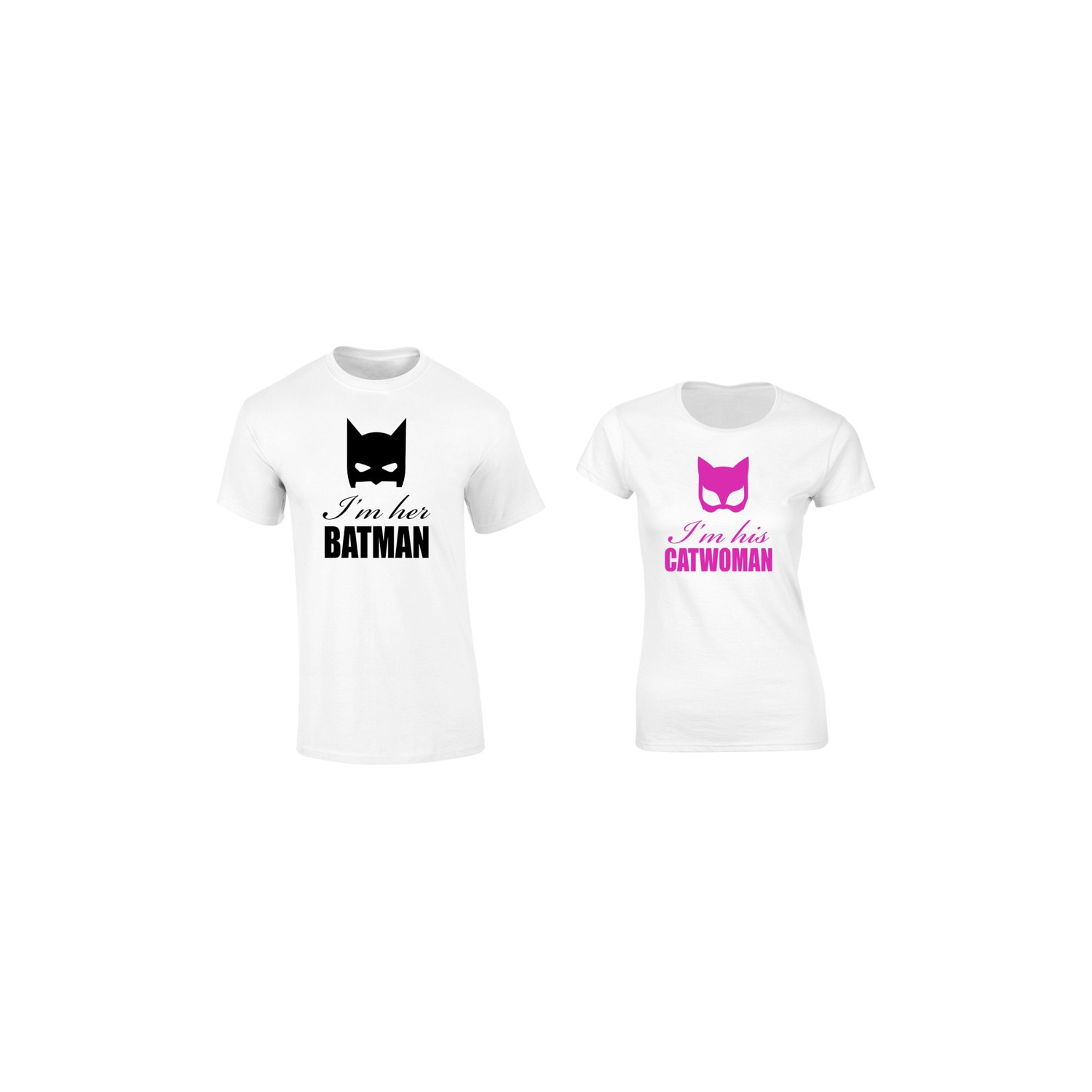 Set de 2 tricouri pentru cuplu albe Batman/Catwoman, marimea XL