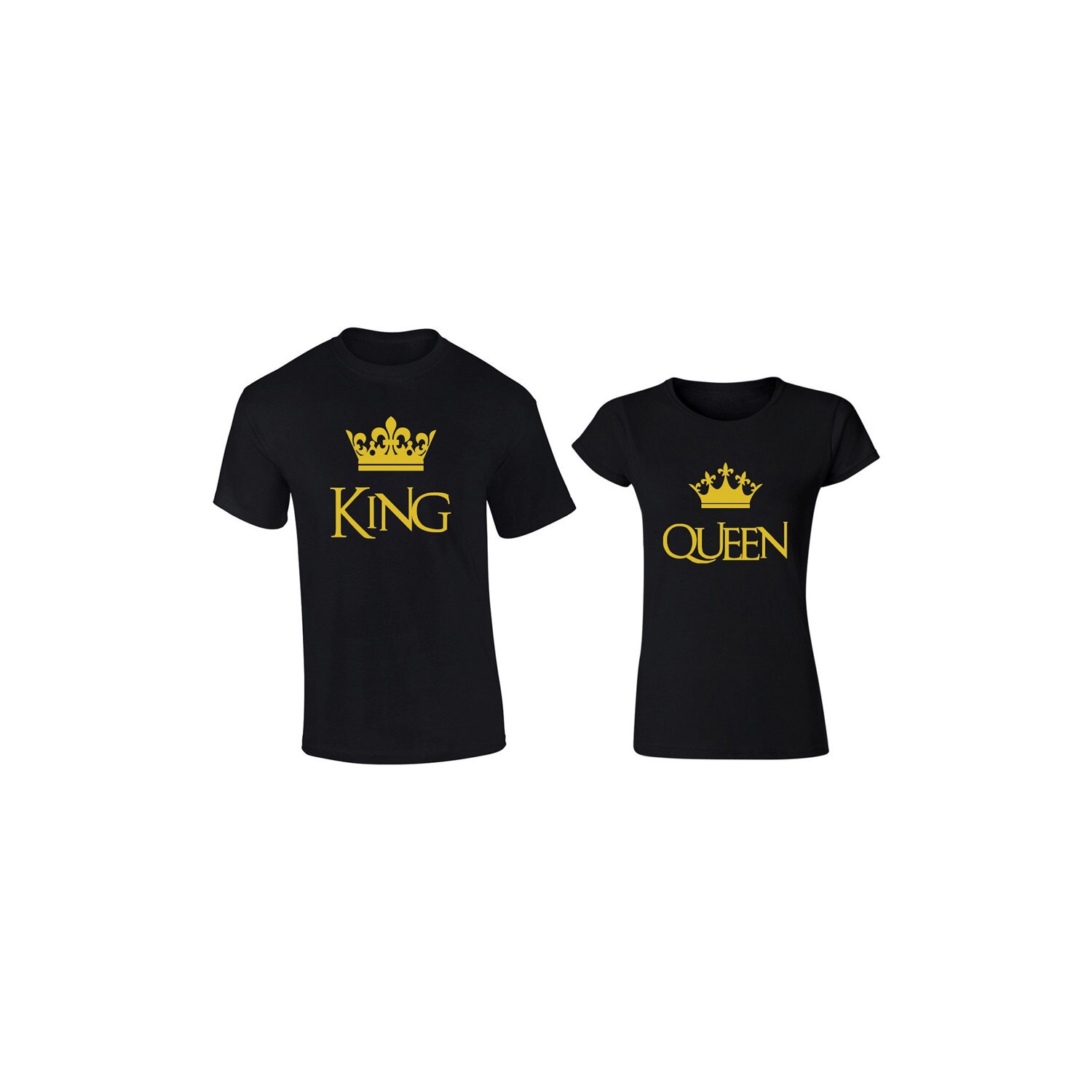 Set de 2 tricouri pentru cuplu negre King/Queen Gold, marimea L