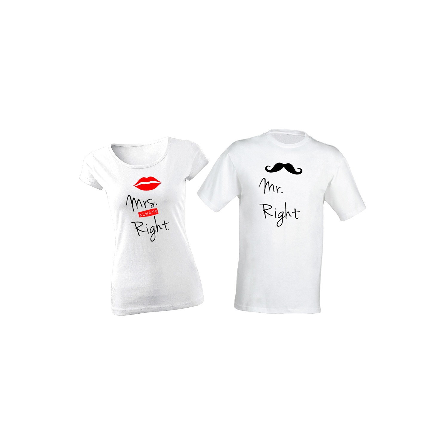 Set de 2 tricouri pentru cuplu Mrs. Always Right, marimea XL