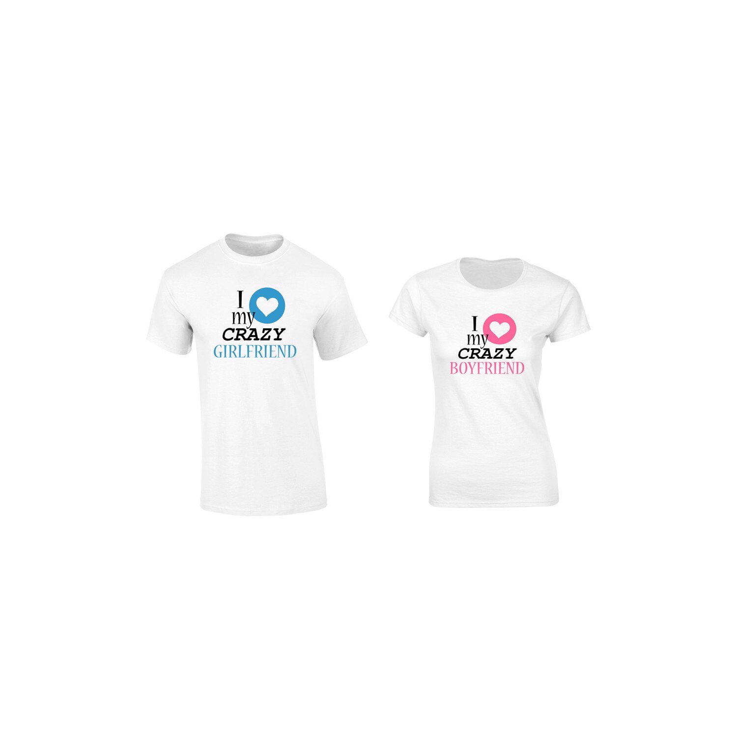 Set de 2 tricouri pentru cuplu albe Crazy Love, marimea L