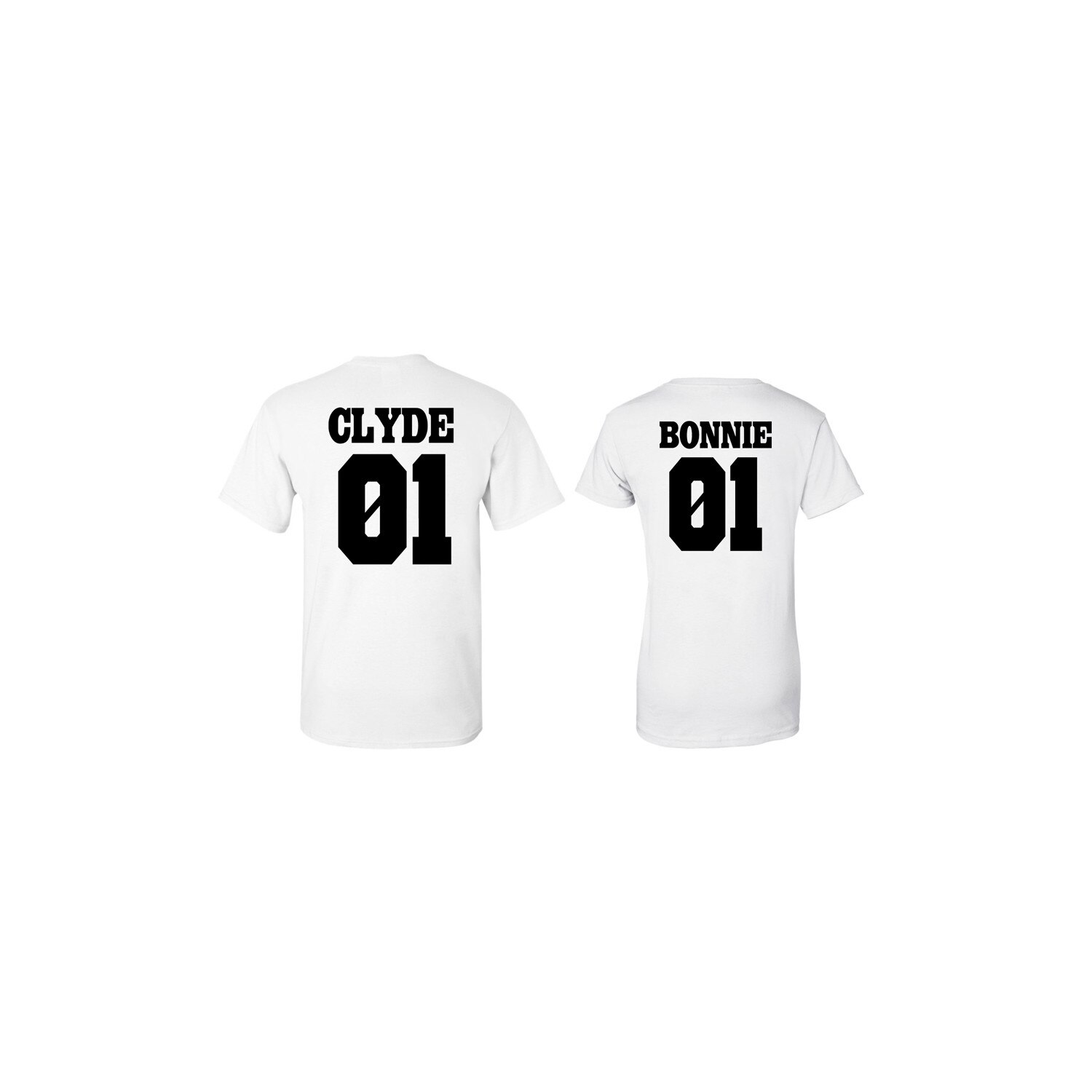 Set de 2 tricouri pentru cuplu albe Bonnie Clyde, marimea L