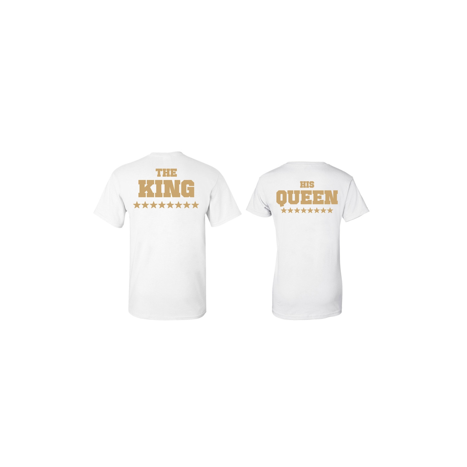 Set de 2 tricouri pentru cuplu albe King/Queen Stars, marimea L