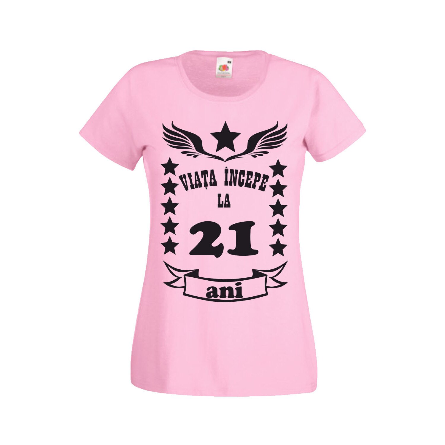 Tricou dama personalizat Fruit of the loom, roz, Viata incepe la 21 ani XL