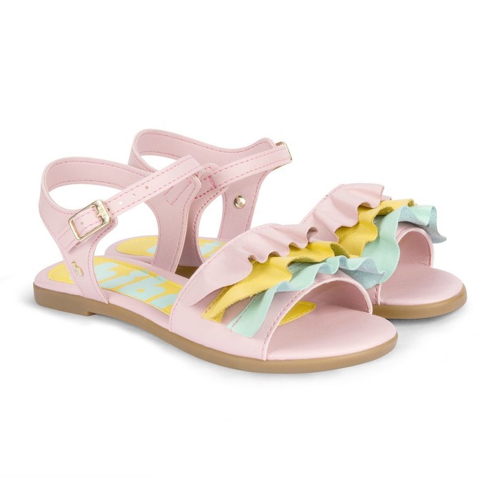Детски Сандали за момиче BiBi Shoes Fresh Pink Colorful Frills, Розов, 38 EU