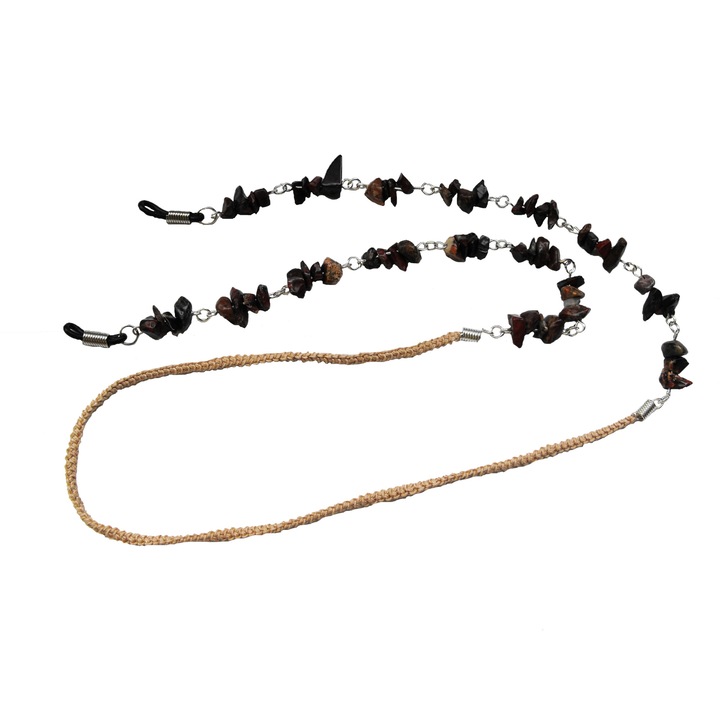 Snur ochelari tip bijuterie cu pietre semipretioase Jasp cafea cu lapte, 80 cm, Maro pastel