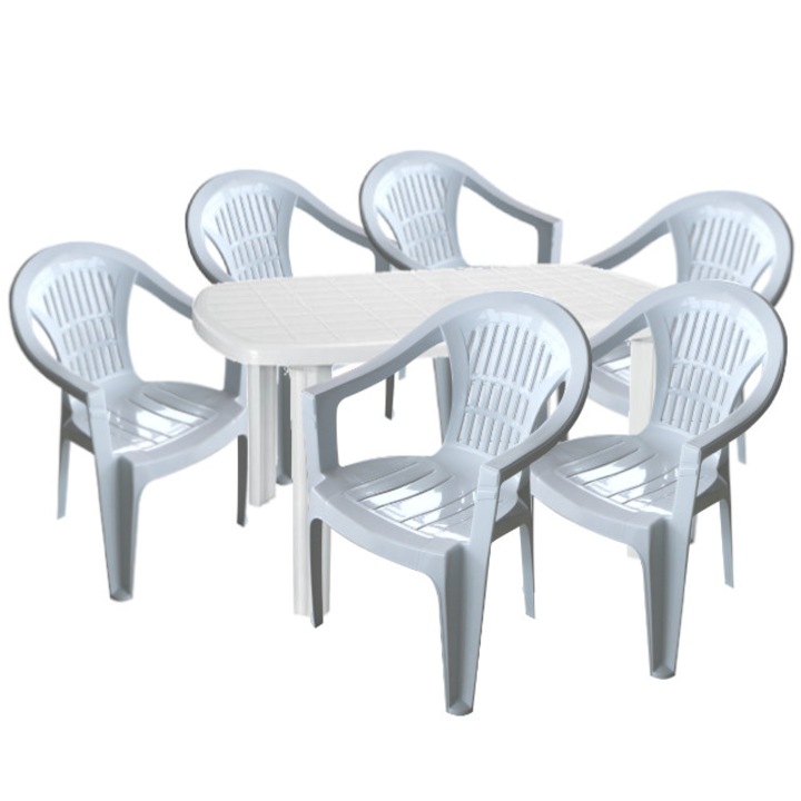 Mobila gradina CULINARO KARTENA masa ovala 80x125 cm cu 6 scaune SILVI culoare alba