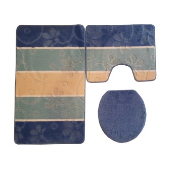 Set covorase baie 3 piese, dimensiune 100x60 cm, 100% polipropilena, strat antiaderent latex, bleu Set covorase baie 3 piese, dimensiune 100x60 cm, 100% polipropilena, strat antiaderent latex, bleu