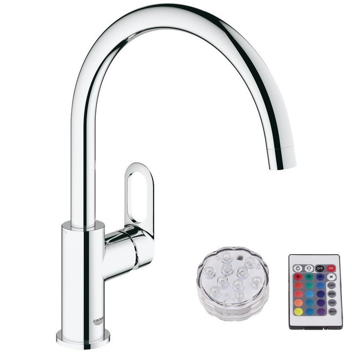 GQS csomag Grohe BauLoop egykaros konyhai csaptelep + Eglo Aqua Rainbow LED RGB világító berendezés