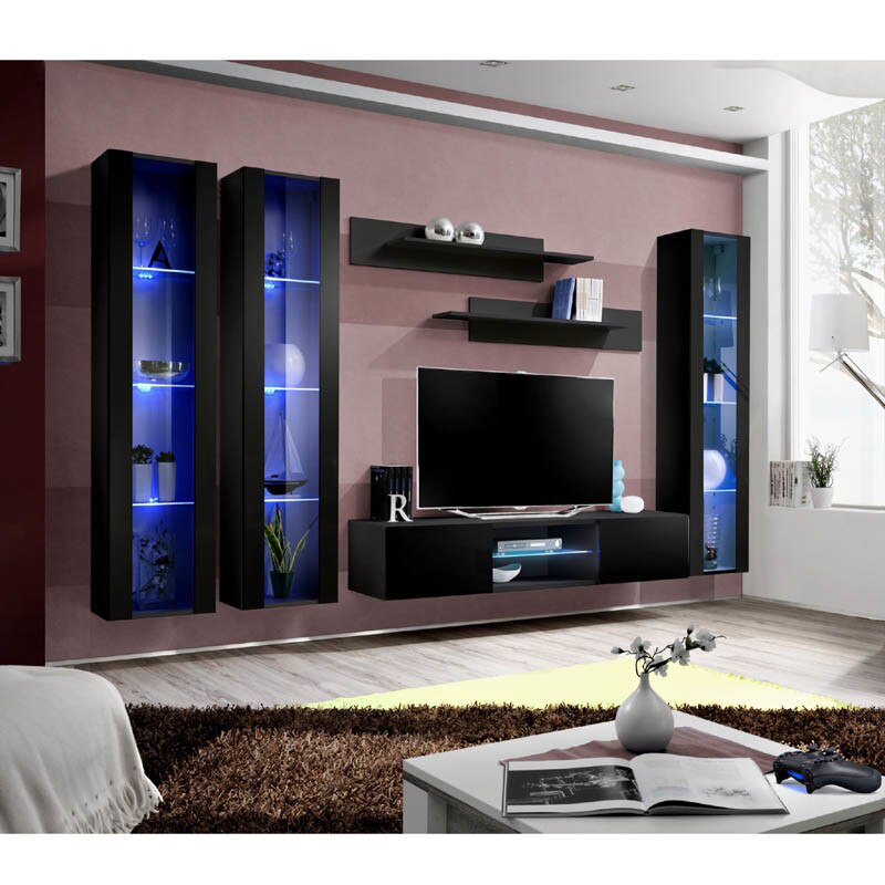 Living Genarom Fly P 23 ZZ FY P2, Negru/Negru Lucios, 310 x 190 x 40 cm