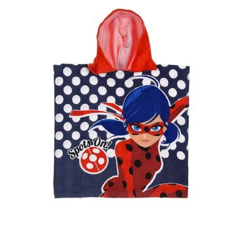 Prosop poncho albastru gluga Lady Bug 50 X 100 CM bumbac Universala Albastru / Rosu