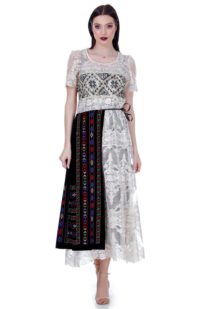 Rochie bej/negru cu fota Liza Panait RM-19E