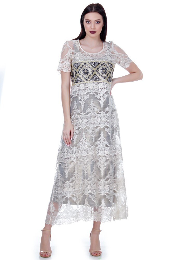 Rochie dantela bej/auriu